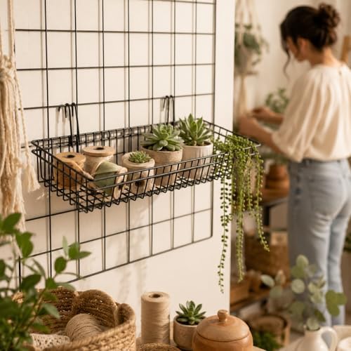 ANZOME Grid Wall Baskets, 4 Pack Black Wire Mesh with Hooks - Image 6