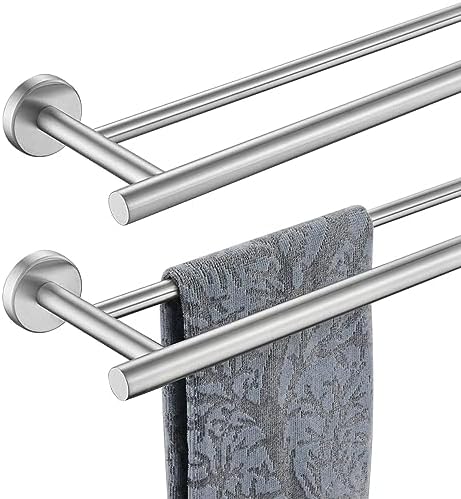 JQK Double Bath Towel Bar, 20.5 Inch 304 Stainless Steel Thicken 0.8mm Towel Rack Bathroom, Towel Holder Brushed Finished Wall Mount, Useable Length 18 Inch 2 Pack, TB100L18-BN-P2 by Homeimprovement