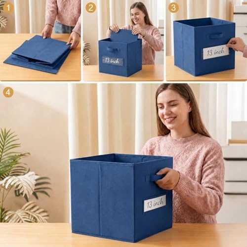 Storage Bins,13 Inch Cube Storage Bin with Labels,6pcs,Navy Blue - Image 5