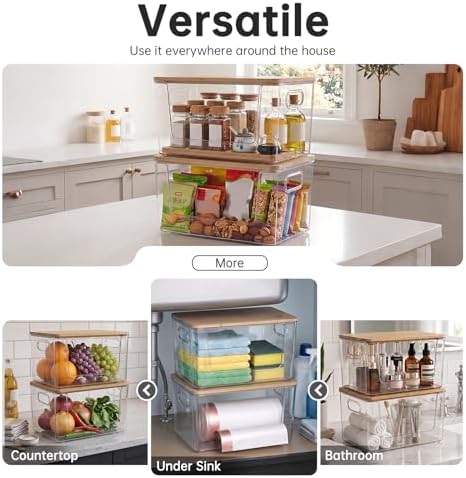 Trash Bag Holder 4 Pack, Stackable Garbage Bag Dispenser with Bamboo Lid, Large Capacity Under Sink Organizer for 13/30/33 Gallon Bags, Clear Storage Bins for Kitchen, Laundry Room, Pantry, Cabinet - Image 6