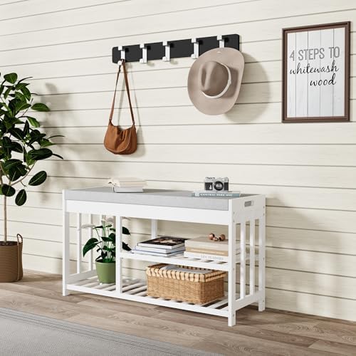 Bamboo Shoe Storage Bench with Cushioned Seat 3-Tier Entryway Shoe Rack - Image 4