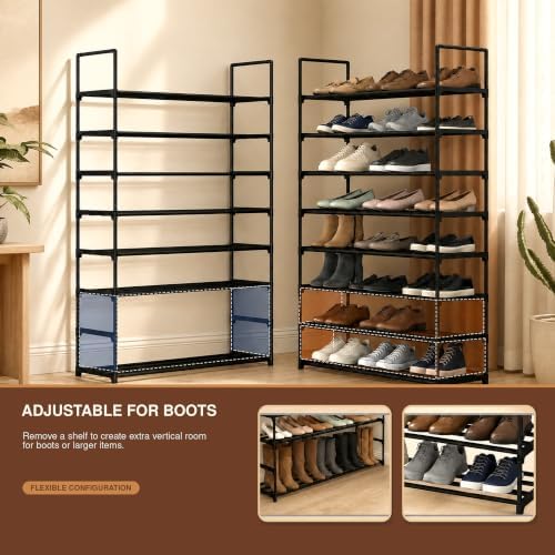 Hsscblet 8-Tier Metal Shoe Rack for Closet and Entryway with Hooks, Black - Image 4