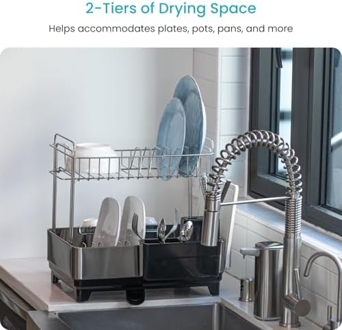 Home Zone Living Dish Drying Rack for Kitchen Counter with 2-Tiers - Image 2