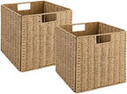 Vagusicc Wicker Storage Basket, Set of 2 Hand-Woven Storage Baskets for Shelves with Handles Foldable Cube Storage Baskets Bins, 9 inch Wicker Baskets for Pantry Bedroom Organizer &Decor, Natural by Vagusicc