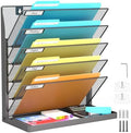 Legal/Letter Size 6 Tier Wall File Organizer,2-in-1 Wall Mounted&Desktop File Holder,2 Installation Methods Screws & Adhesive,Mesh Document Organizer with Label Plate for Home Office by TOPCJ