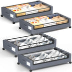 Under Bed Storage with Wheels, Square Under Bed Storage Containers, 4 Pack Under The Bed Storage Bins, Under Organizer with Clear Lids-60L Rolling Underbed Storage For Clothes, Shoes... by YEEBONIX-UnderBedStorage