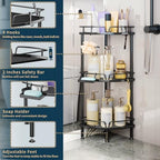 Consumest Corner Shower Caddy Stand - 3 Tier Shower Organizer with Soap Holder, Tall Floor Corner Shelves Standing with Adjustable Feet & 4 Hooks, Storage Rack for Bathroom Black - Image 4