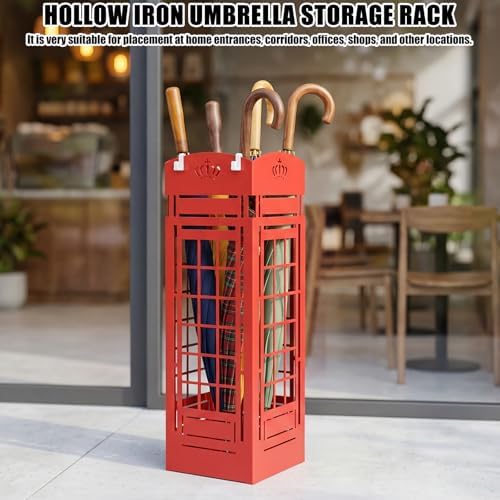 Square Metal Umbrella Holder, Square Free Standing Umbrella Rack Decorative Umbrella Holder Hollow Cutout Pattern Design for Umbrella Cane Entryway Home Office 19.49" X 6.1" X 6.1"(Red hollowed out) - Image 7