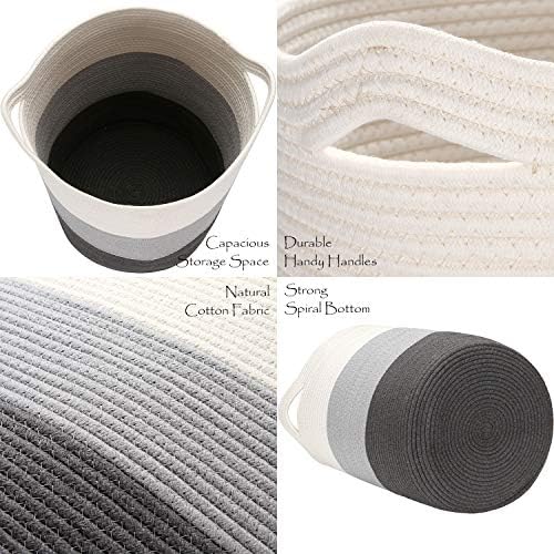 Sea Team Large Woven Cotton Rope Laundry Basket with Handles, 20 x 14 in - Image 5