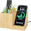 Bamboo Pen Holder for Desk with Wireless Charger, Desktop Organizer by Investme