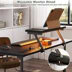 Height Adjustable Standing Desk with Power Outlets and LED Lights - 32" Manual Stand Up Desk with Monitor Stand and Storage Shelves Small Mobile Rolling Computer Desk Portable Laptop Table, Black - Image 7