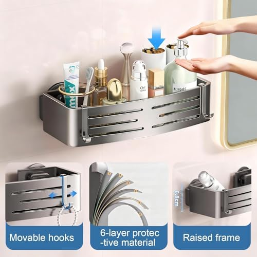 2Pcs Suction Cup Shower Caddy,Upgrade Extra-Strong Suction Shower Shelves with Hooks,No Drilling Waterproof & Rustproof Bathroom Organizers and Storage,Reusable Shower Racks for Shampoo and Toiletries - Image 4