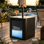 2-in-1 Umbrella Side Table – 16.54" Outdoor Patio Table with Fillable 15 Gal Water/Sand Base, Fits 1.5" Pole, UV Resistant for Pool, Deck, Garden (Black) - Image 2