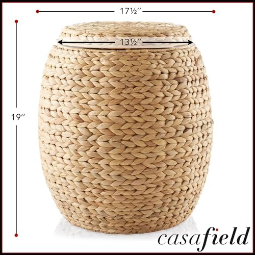 Casafield Round Storage Basket with Lid - Natural, Handwoven Water Hyacinth Organizer for Laundry, Blankets, Plants, Bedroom, Living Room, Home Office - Image 7