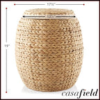 Casafield Round Storage Basket with Lid - Natural, Handwoven Water Hyacinth Organizer for Laundry, Blankets, Plants, Bedroom, Living Room, Home Office - Image 7