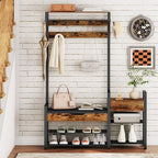 HOOBRO Hall Tree with Bench, Shoe and Coat Rack for Entryway, Coat Rack with Bench, Flip Top Storage Box, PU Cushioned Seat, Non-Woven Fabric Drawer, for Entrance, Rustic Brown and Black BF110MT01 - Image 2