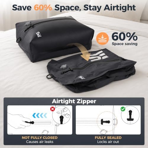 3PCS Vacuum Bags for Travel with Pump, Reusable, Waterproof, Black - Image 3