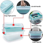BTSKY Stack & Carry Box, Clear Plastic Storage Container Stackable Home Utility Box with Removable Tray Multi-Purpose Storage Bin for Organizing Stationery, Sewing, Art Craft Supplies(Blue) - Image 5