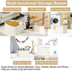ICERZCZ Large Rectangle Blanket Basket, Large Storage Basket, Cotton Rope Woven Baskets for Storage with Handles, Toy Baskets for Baby Nursery Living Room Bedroom, 22”x17”x12”, White, 75L - Image 5