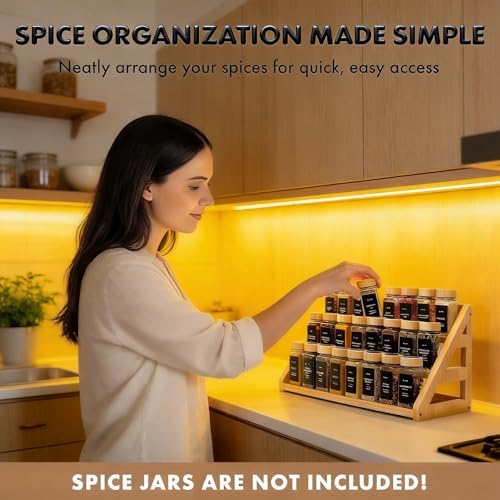 Spice Rack, Spice Organizer -3 Tier Bamboo Spice Racks, Solution for Spice Storage in Kitchens, Countertops，Storage Rooms and Other Places - Image 6