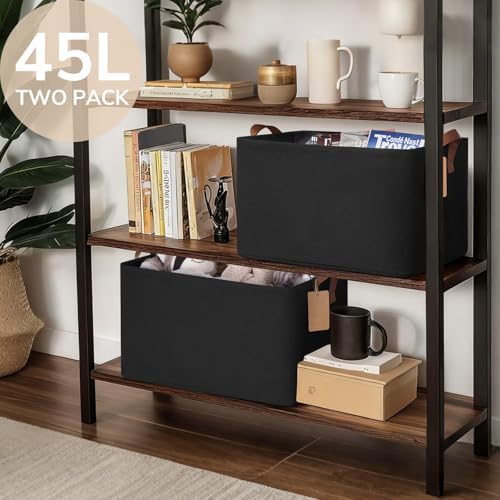 CHICVITA 45L Extra Large Fabric Storage Bins for Shelves, 2Pack, Black - Image 5