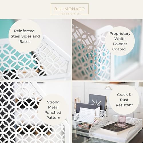 BLU MONACO | White Desk Organizer Set 6 Piece | Mail Sorter Organizer Countertop with Letter Sorter for Desk | Standing File Organizer for Desk with Pen Holders - Image 3