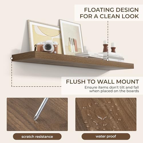 RICHFOCUS Long Floating Shelves for Wall 2Pack, Walnut, 40" Lx8 D - Image 4