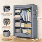 Simple Deluxe Wardrobe with lid, Clothes Rack for Hanging Clothes, 40.7" W x 17.5" D x 64.2" H Garment Rack，Max Load 143LBS，Black Rack with Gray Cover - Image 3