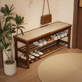 SOBIBO Bamboo Shoe Rack Bench with Rattan Seat, 3-Tier Shoe Storage Bench, Entryway Bench for Hallway,Walnut 39.4 inches by SOBIBO