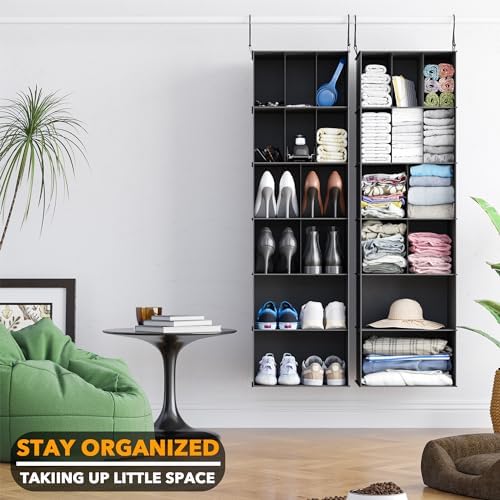 SpaceAid 2 Pack Hanging Closet Organizer and Storage with Dividers, 24 Compartments Hanging Shoe Shelves for Closet, Wardrobe, RV, Garment Rack - Black - Image 7