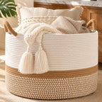 KAKAMAY Large Blanket Basket with Handles, Storage Basket for Living Room by KAKAMAY