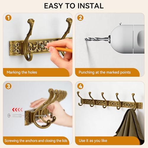 Wall Mount Coat Rack with Hooks, Wall Mounted Coat Rack Decorative Hanging Coat Rack Wall Mounted, Vintage Wall Mount Coat Hanger Rack Key Holder for Wall Hallway, Entryway, Bedroom, Living Room - Image 4