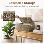 StorageWorks Scalloped Wicker Basket with Lid, Seagrass Storage Baskets - Image 4