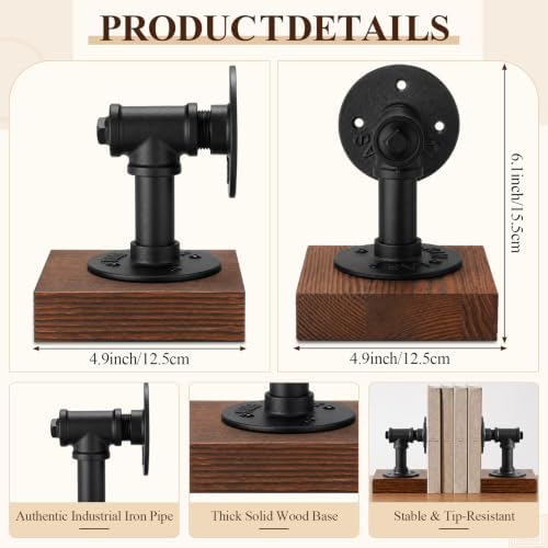 Dunzoom Heavy Duty Bookends for Shelves Industrial Metal and Wood Book Ends - Image 2