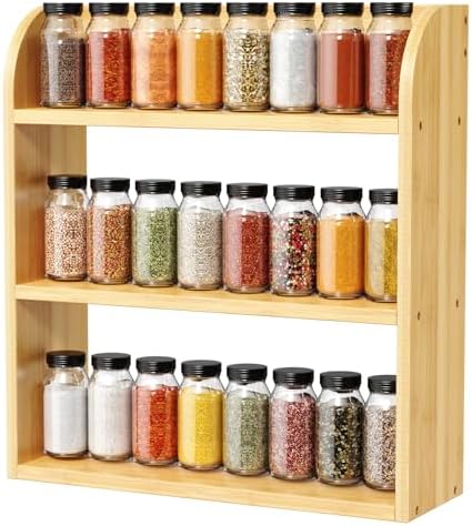 ROMGUAR CRAFT 3 Tier Bamboo Spice Rack Countertop or Wall Mounting, Natural by ROMGUAR+CRAFT