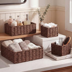 SiliFine Paper Rope Bathroom Woven Storage Basket Set of 4, Brown by SiliFine