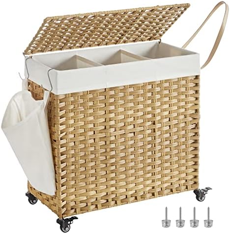 SONGMICS Rolling Laundry Hamper with Lid, 140 L Synthetic Rattan by SONGMICSbySONGMICSHOME