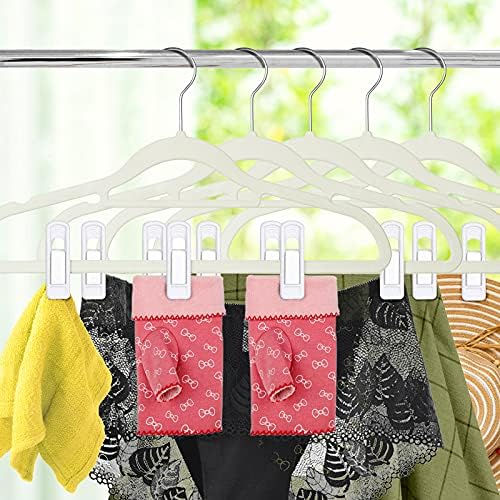Tinfol White Velvet Hanger Clips, 80PC Pants Velvet Clips, Clothes Hanger Clip Clothes Pin, Strong Finger Flocked Clip Perfect for Slim-line Clothes Velvet Hangers - Image 5