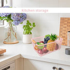 PTSGCAI 2Pack Metal Mesh Steel Basket with Bamboo Handle - Wire Metal Basket for Kitchen Organization, 12" Wide Food Organizer Bin, Perfect for Organizing Bulk Pantry (PINK) - Image 4
