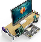Simple Houseware Desk Dual Monitor Stand Riser with Drawer, Oak - Image 2