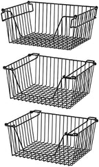 Slideep Wire Storage Baskets, Freezer Baskets Farmhouse Stackable Organizer Storage Bins Large Organizer for Storage, Office, Bathroom, Pantry Organization Storage with Handles 14" Black -Set of 3 by WelcometotheSlideep