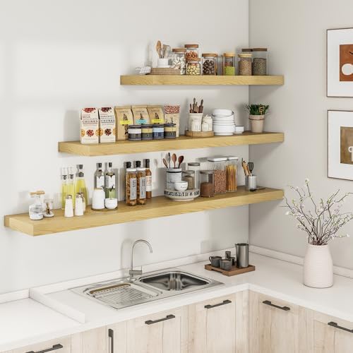 RICHFOCUS Long Floating Shelves for Wall 2Pack, Oak, 40" Lx8 D - Image 5