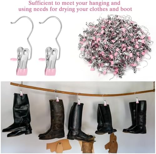 Yinder Boot Hangers Clips Laundry Hooks Hanging Stainless Steel Clothes Pins Portable Hangers for Closet Travel Socks Pants Handbags Hats Towels(Pink,250 Pcs) - Image 5