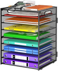Cawukege 9 Tier Paper Organizer with Handle, Black Large Capacity Desk Organizer Mesh File Folder Letter Paper Tray Desktop Document Sorter for Classroom, School, and Office Accessories Organization by Cawukege
