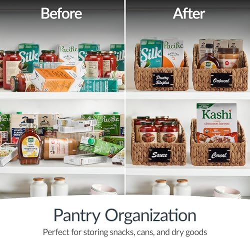 Best Choice Products Pantry Baskets for Organizing, Wicker Basket w/Built-in Handles, Handwoven Wicker Storage Baskets for Shelves, Water Hyacinth, 2-Pack - Chestnut - Image 7