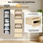 Hanging Closet Organizer 6-Shelf with 3 Drawers & Side Pockets, Closet Organizers and Storage for Dorm, Nursery & Wardrobe Organization, Hanging Shelf Clothes Organizer for Sweaters, Shoes, Beige - Image 5