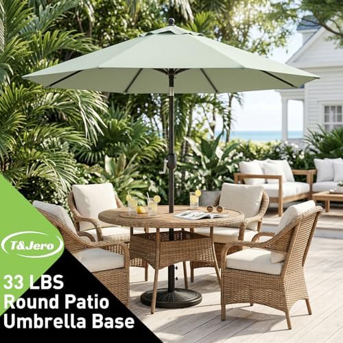 T&Jero 33 lb Round Heavy Duty Patio Market Table Umbrella Base Weight Stand Pre-Filled for Outdoor, Black - Image 2