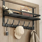 Over the Door Hooks with Storage Basket, Space Saving Over the Door Organizer, Carbon Steel Door Hanger Organizer Detachable Storage Basket, Tool-Free Door Hooks (Black 6 Hooks) by Unknown