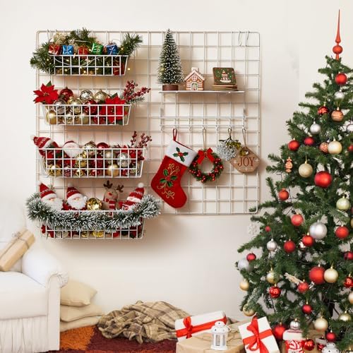 Yaocom 9 Pcs Grid Wall Shelves Gridwall Panel Accessories, White - Image 6