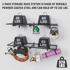 2 Pack Garage Wall Shelves, 46"X 12.5" Garage Shelving Wall Mounted, Heavy Duty Shelf Organizer with 8 Hooks, Black Floating Storage Metal Rack 320 LBS Capacity for Laundry Room, Office, Basement - Image 4